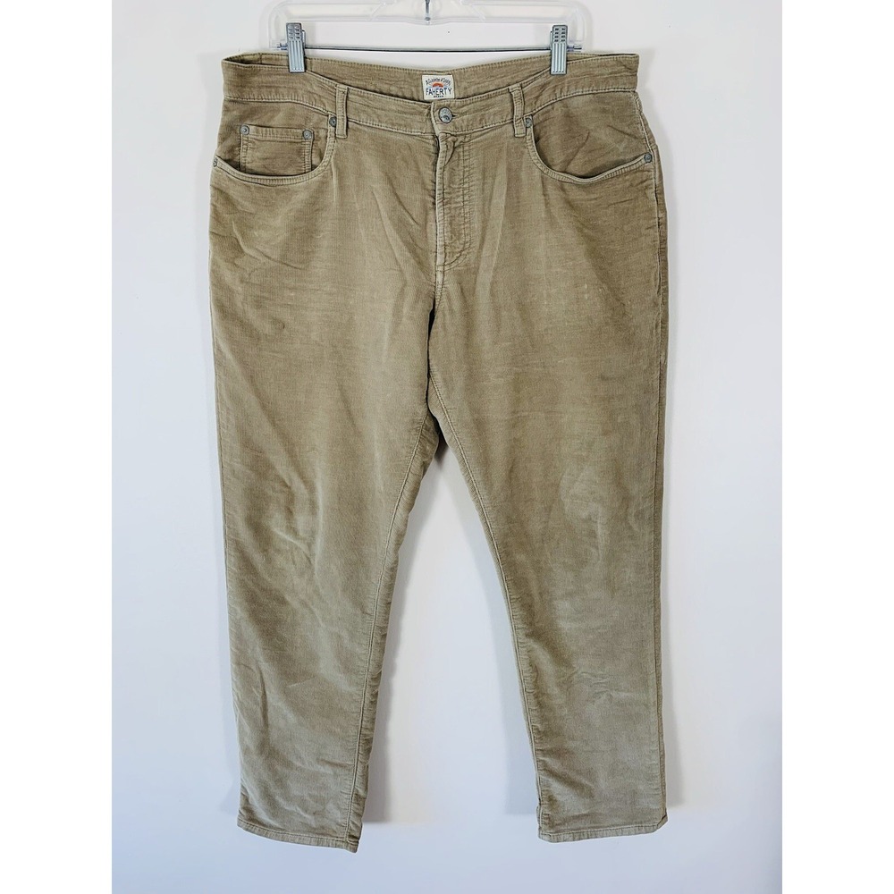Faherty Corduroy Pants Men's 34x30 (36) Beige Organic Cotton 5 Pocket Distressed